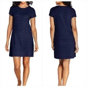 Lands' End Women's Terry Crew Neck Short Sleeve Coverup Navy Blue Size 1X EUC